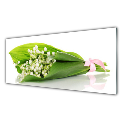 Glass Wall Art Flowers floral white green