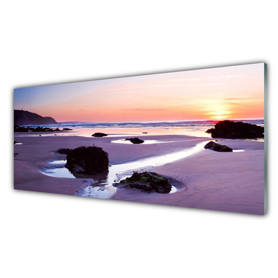 Glass Wall Art Beach landscape purple