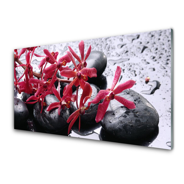 Glass Wall Art Flower stones art black red