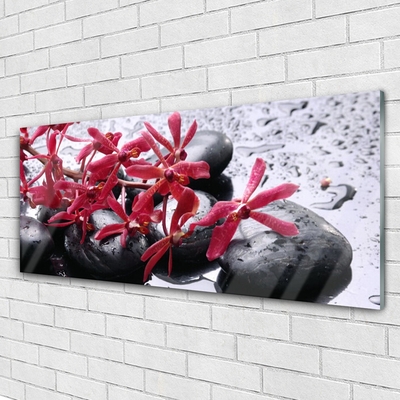 Glass Wall Art Flower stones art black red