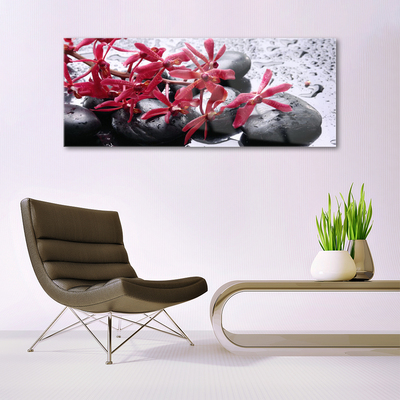 Glass Wall Art Flower stones art black red