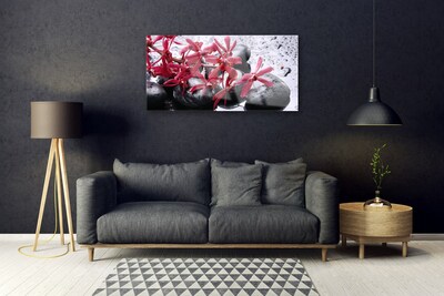 Glass Wall Art Flower stones art black red