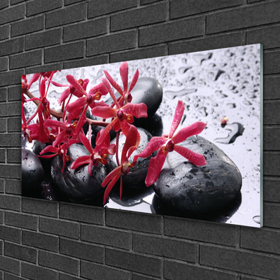 Glass Wall Art Flower stones art black red