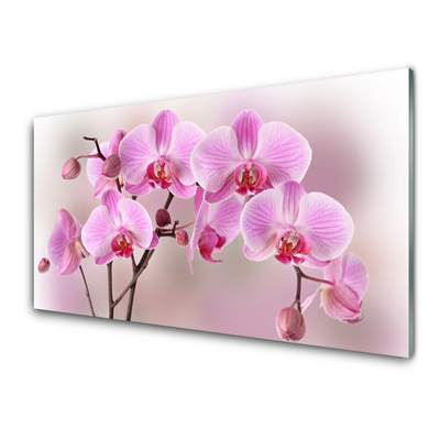 Glass Wall Art Flowers floral pink