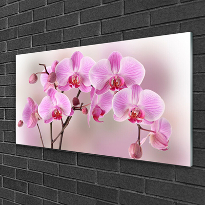 Glass Wall Art Flowers floral pink