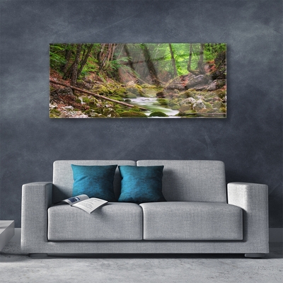 Glass Wall Art Forest nature brown green