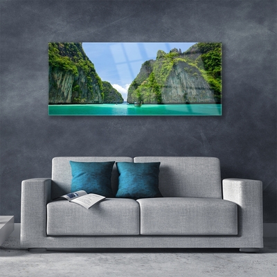 Glass Wall Art Booked landscape blue grey green
