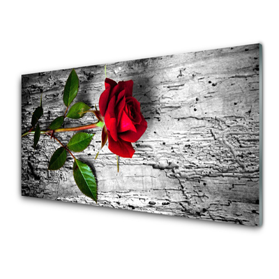 Glass Wall Art Rose floral red green
