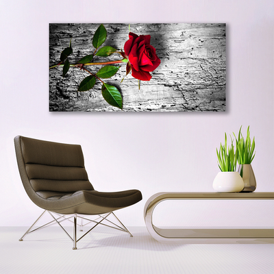 Glass Wall Art Rose floral red green