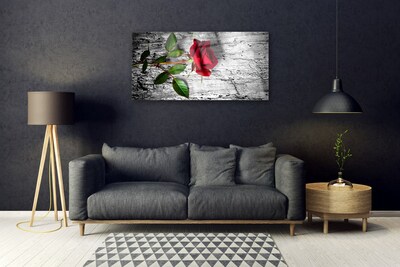 Glass Wall Art Rose floral red green