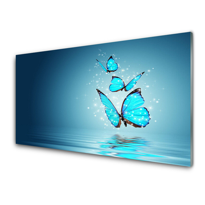 Glass Wall Art Butterflies art blue