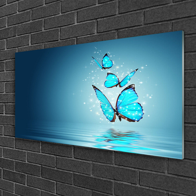 Glass Wall Art Butterflies art blue