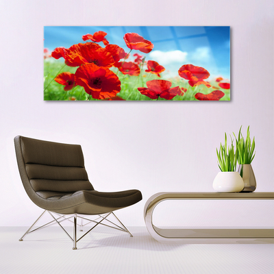 Glass Wall Art Poppies floral red