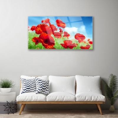 Glass Wall Art Poppies floral red