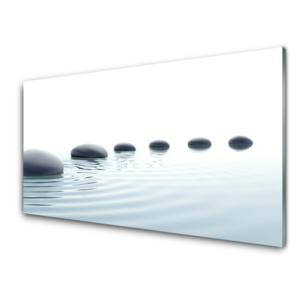 Glass Wall Art Stones water art grey blue white