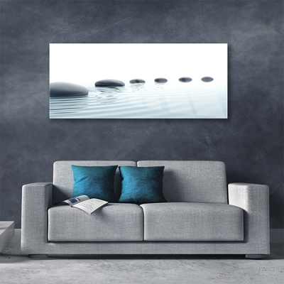 Glass Wall Art Stones water art grey blue white