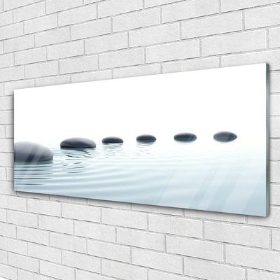 Glass Wall Art Stones water art grey blue white