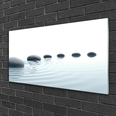 Glass Wall Art Stones water art grey blue white