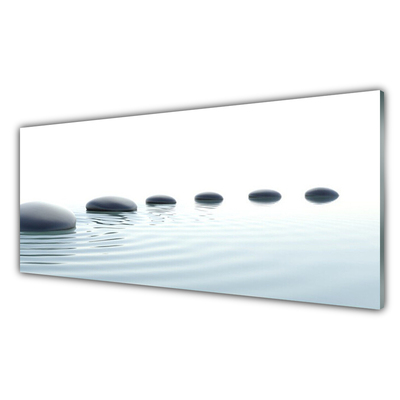 Glass Wall Art Stones water art grey blue white