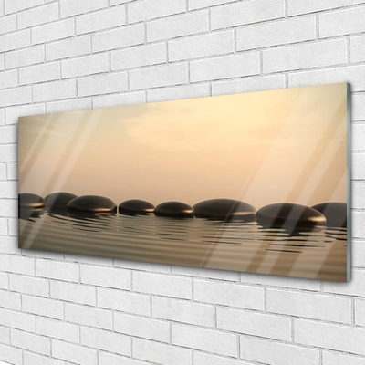 Glass Wall Art Stones water art black grey