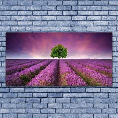 Glass Wall Art Meadow tree nature pink green purple