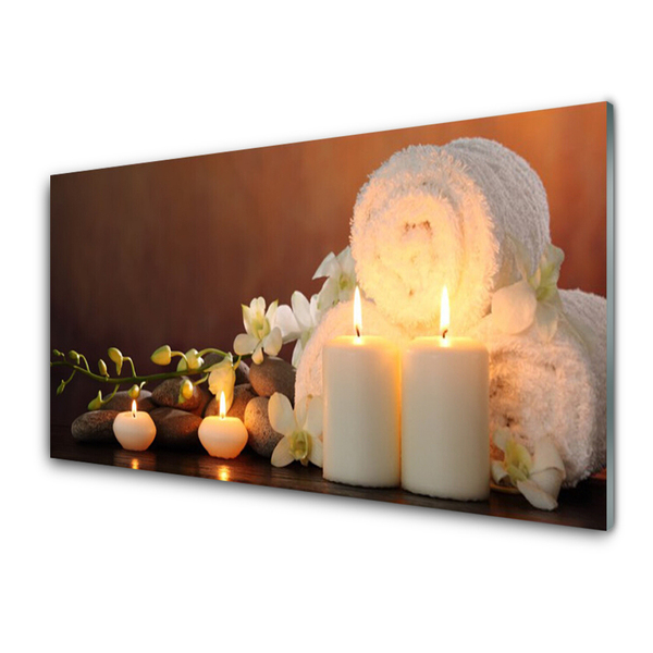 Glass Wall Art Candles bath towels art white yellow