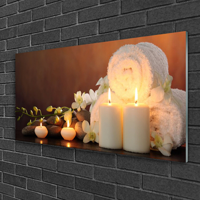 Glass Wall Art Candles bath towels art white yellow