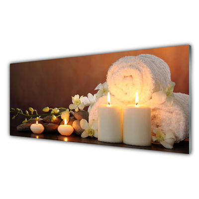 Glass Wall Art Candles bath towels art white yellow