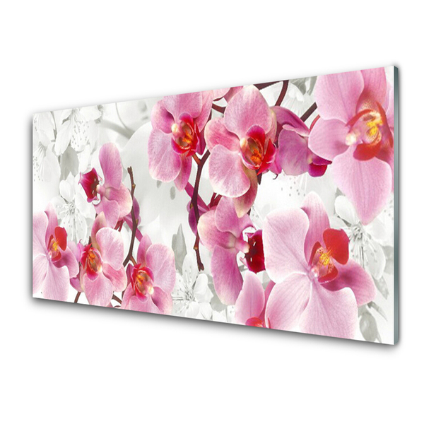 Glass Wall Art Flowers floral pink