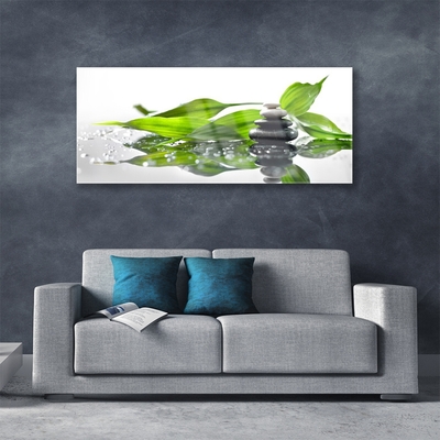 Glass Wall Art Stones leaves art black green