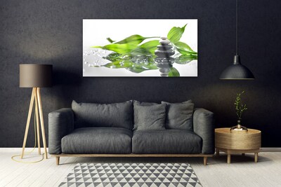 Glass Wall Art Stones leaves art black green