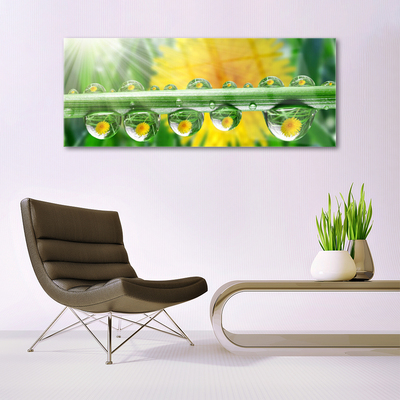 Glass Wall Art Stem dew drops floral green