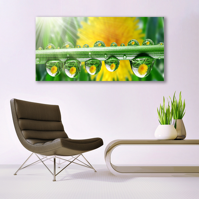 Glass Wall Art Stem dew drops floral green