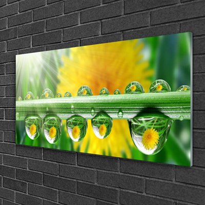 Glass Wall Art Stem dew drops floral green