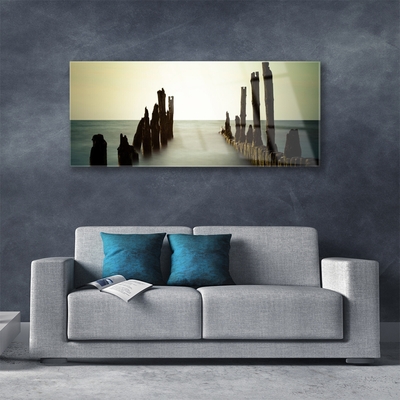 Glass Wall Art Sea landscape grey blue