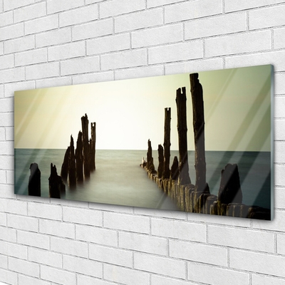 Glass Wall Art Sea landscape grey blue