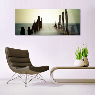 Glass Wall Art Sea landscape grey blue