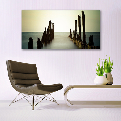 Glass Wall Art Sea landscape grey blue