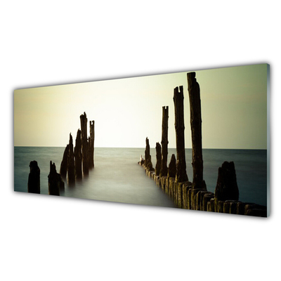 Glass Wall Art Sea landscape grey blue