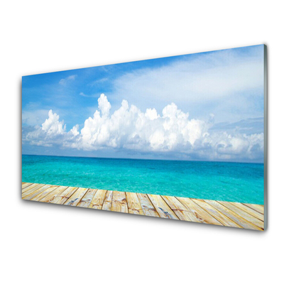 Glass Wall Art Sea landscape blue