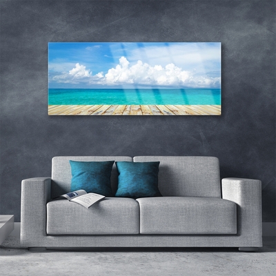 Glass Wall Art Sea landscape blue