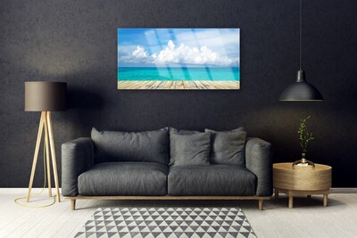 Glass Wall Art Sea landscape blue