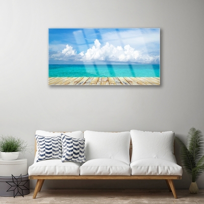 Glass Wall Art Sea landscape blue