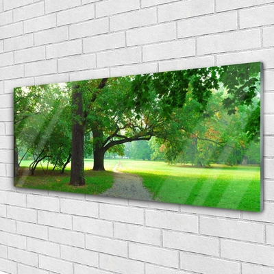 Glass Wall Art Footpath trees nature brown green