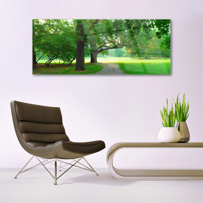 Glass Wall Art Footpath trees nature brown green