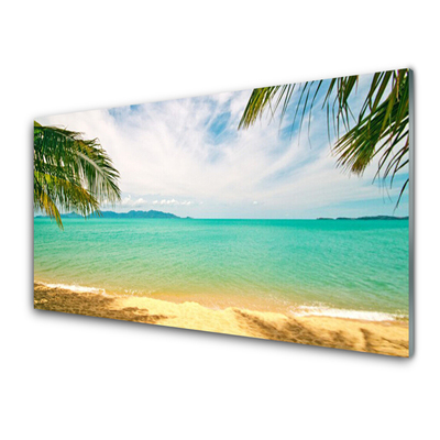 Glass Wall Art Sea beach landscape blue yellow