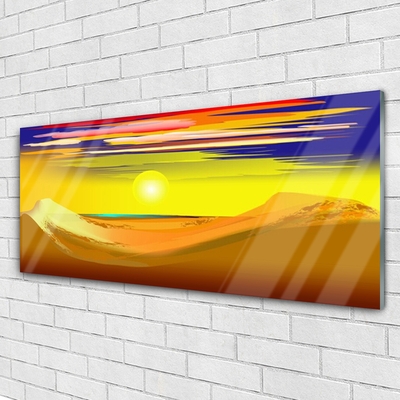 Glass Wall Art Desert art yellow purple