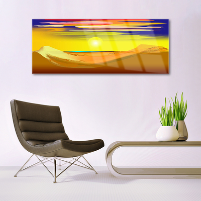 Glass Wall Art Desert art yellow purple