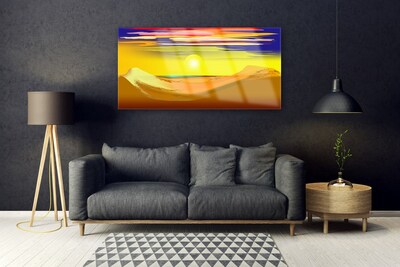 Glass Wall Art Desert art yellow purple