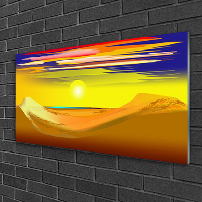 Glass Wall Art Desert art yellow purple